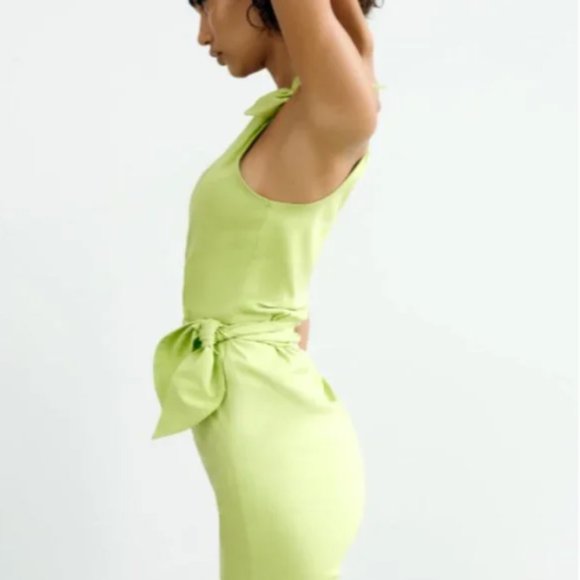 NEW ZARA TRAFALUC LIME GREEN ASYMMETRIC COCKTAIL PARTY MINI DRESS SZ XS (NWOT) - Picture 5 of 12